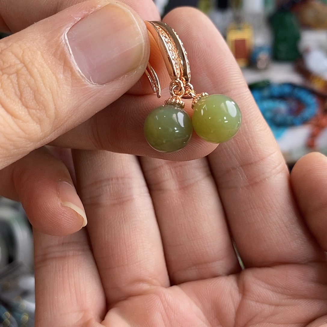 和田玉（黄玉）银S925镶嵌耳饰黄口