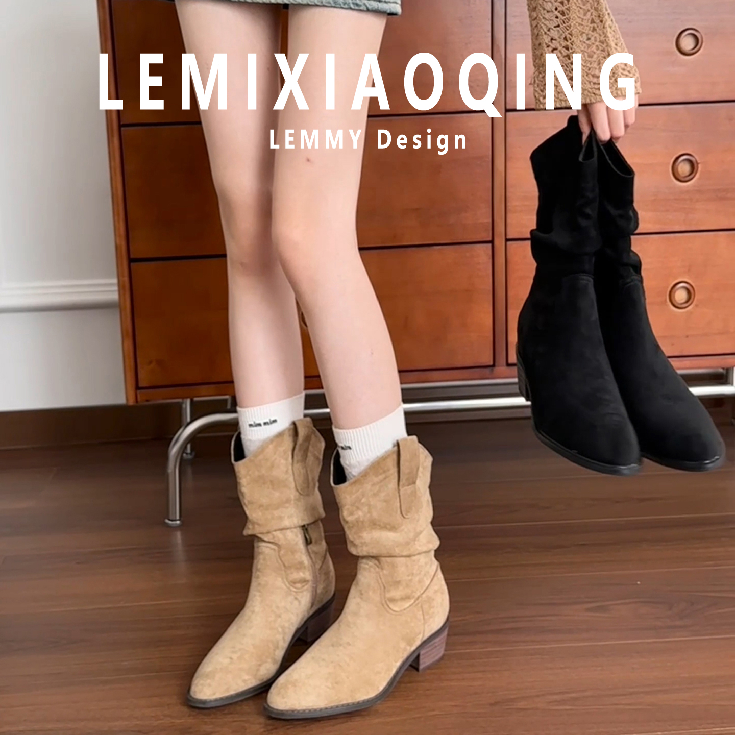 大码堆堆网红款靴子女胖mm肥筒尖头百搭小短靴女款2025新款爆款