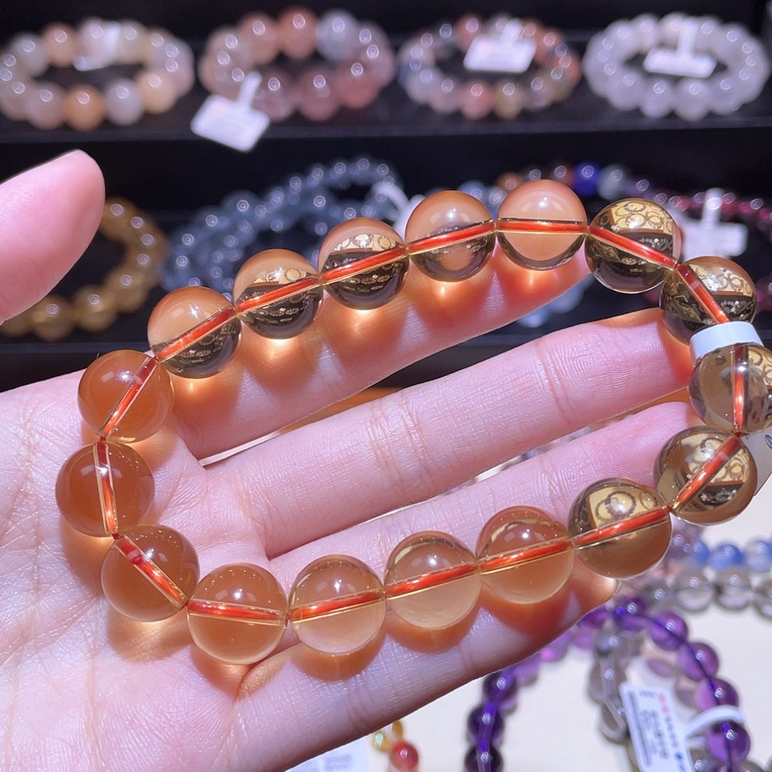 水晶手链未镶嵌黄水晶手链，晶体通透