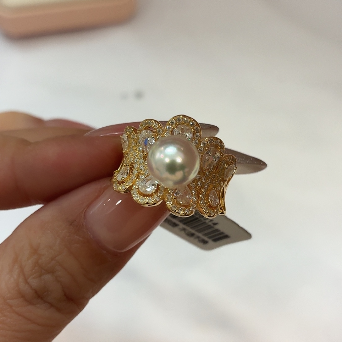 戒指银S925镶嵌海水珍珠