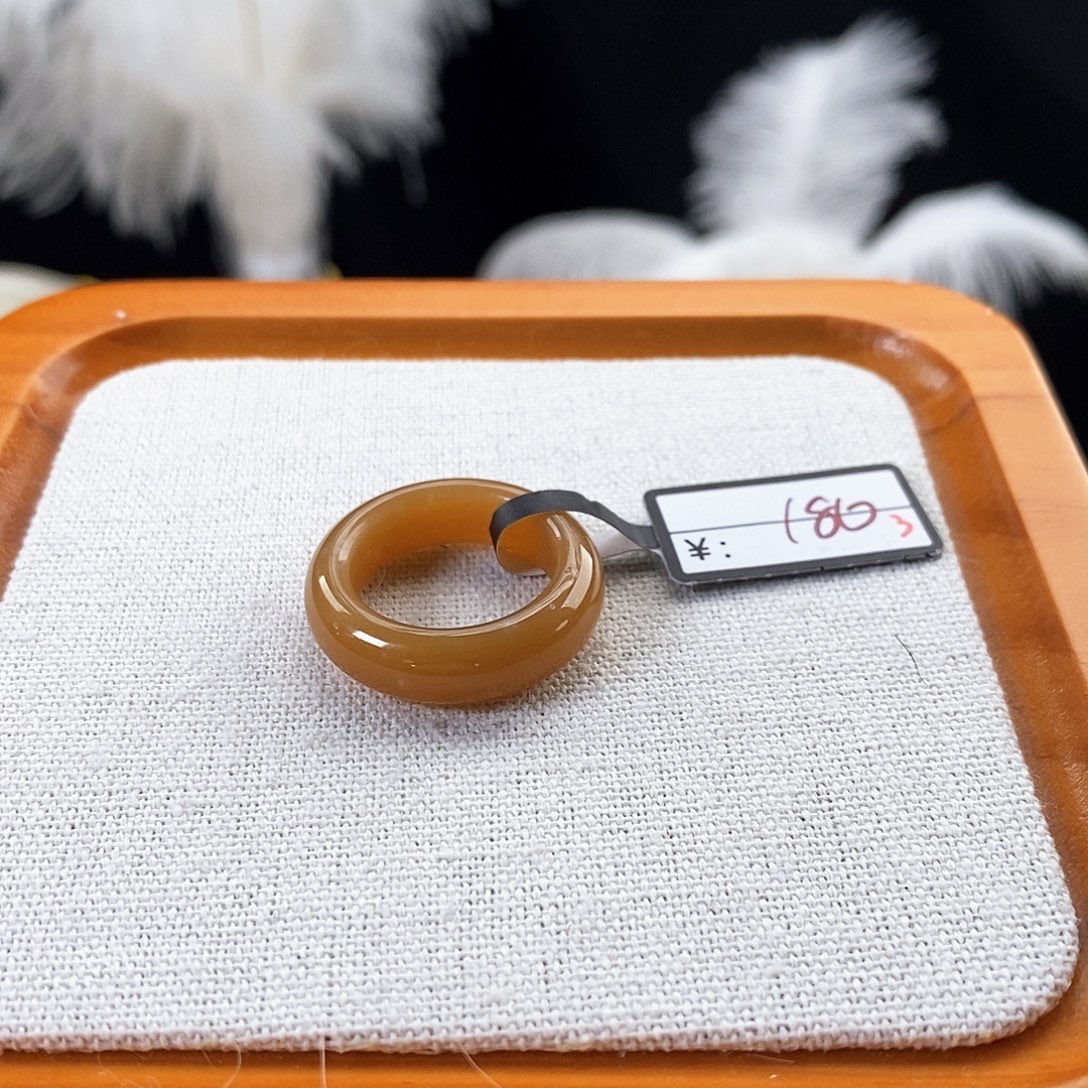 和田玉未镶嵌戒指r30金桔糖圆条17.4