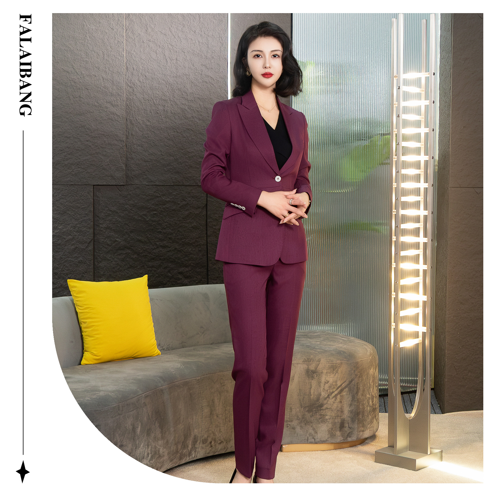 Falaibang/法莱邦3097紫黑双色春秋款长袖小脚裤型西装套装