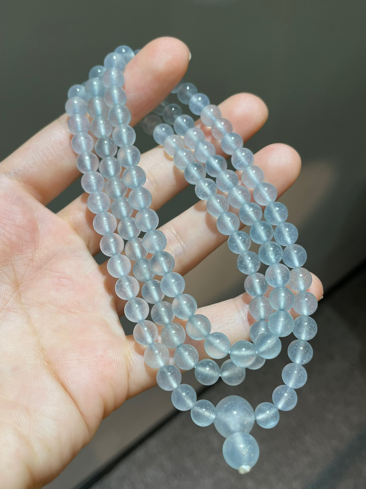 仙女纯玻璃种大米珠珠项链手串透的不行缅甸翡翠