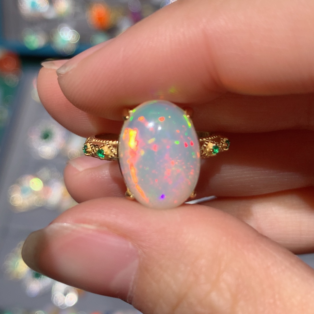 欧泊戒指z银S925镶嵌欧泊