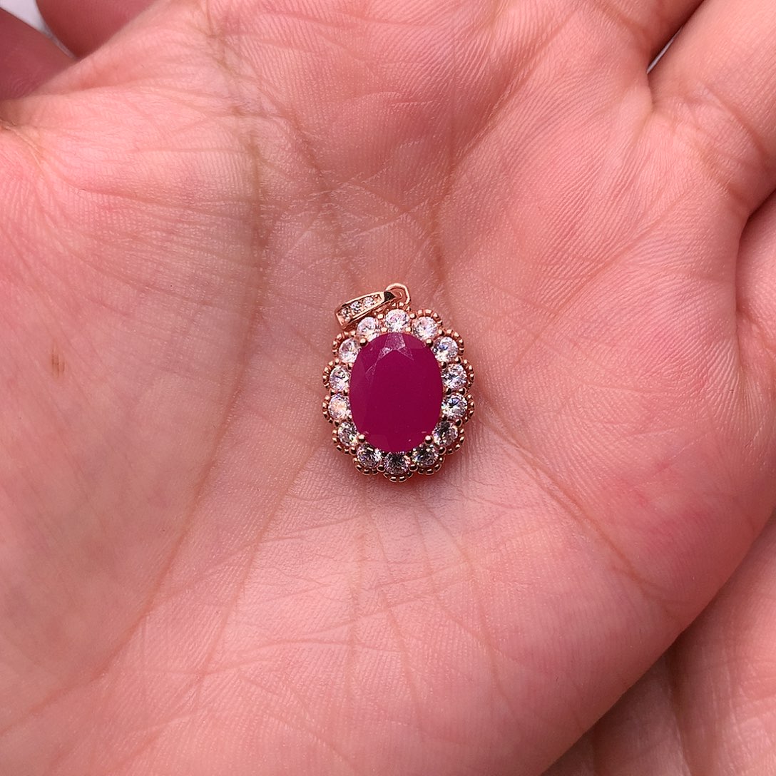 红宝石颈饰银S925镶嵌