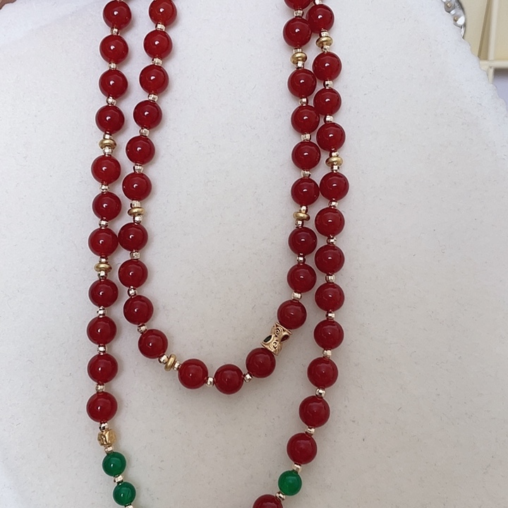 合金颈饰淡水珍珠红绿玛瑙85厘米项链