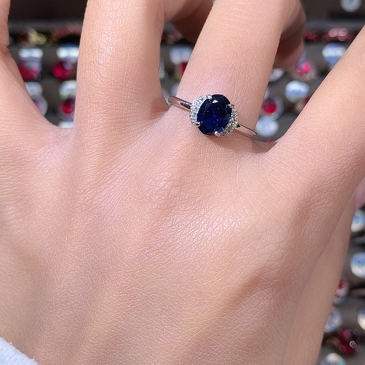 戒指蓝宝石银S925镶嵌白68