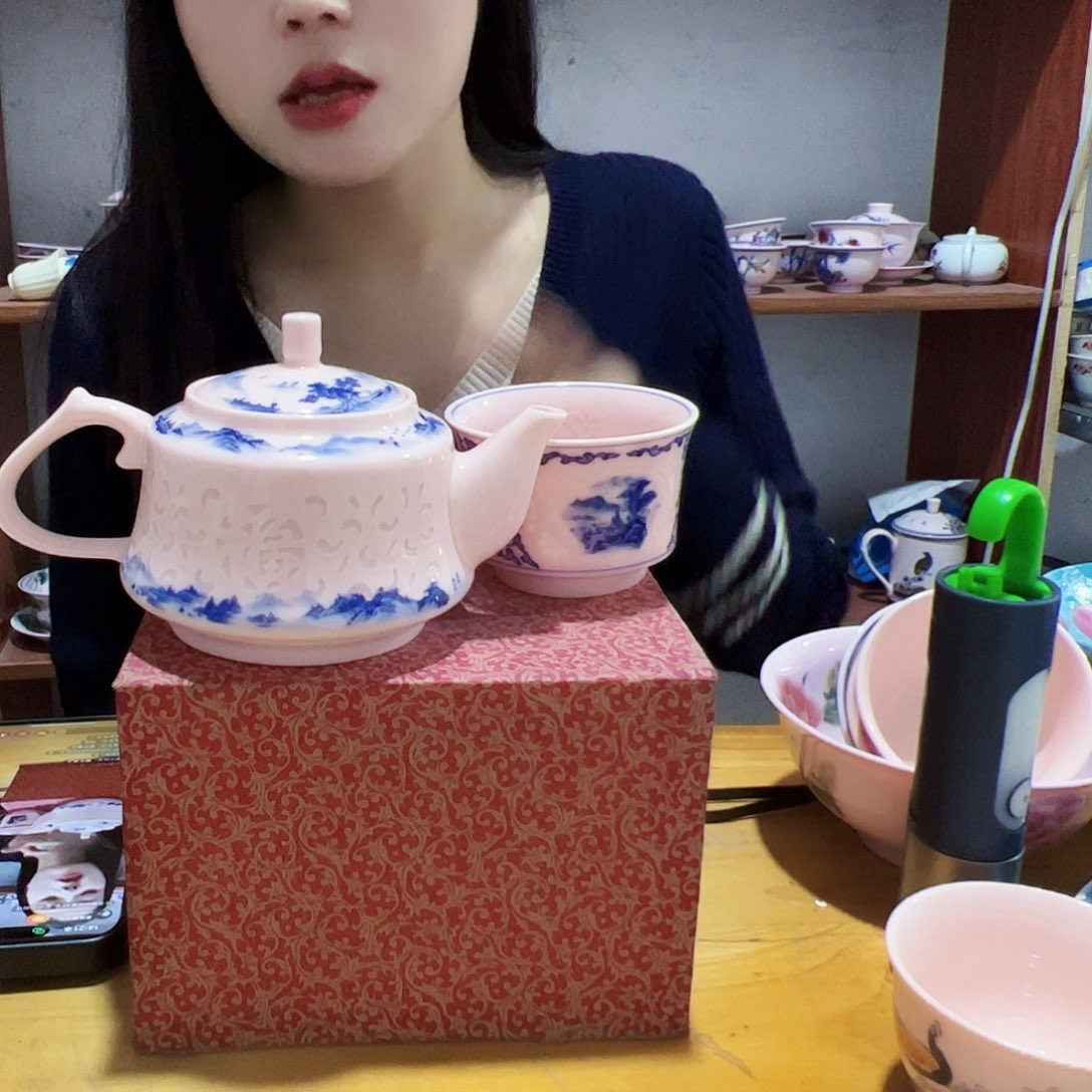 摆件瓷景德镇红xixi一壶一杯