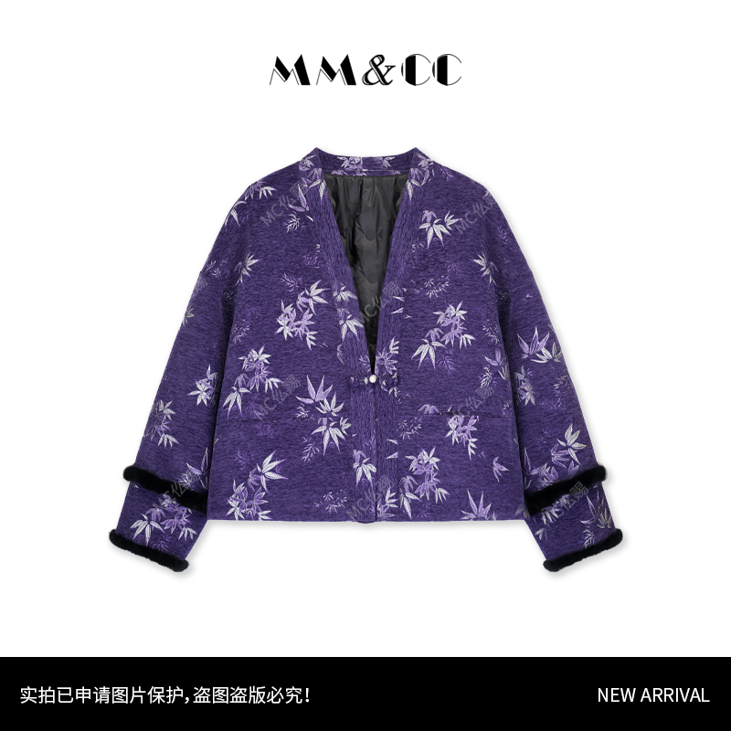 【观自在】新国风水貂毛提花羽绒服冬款加厚外套G9311