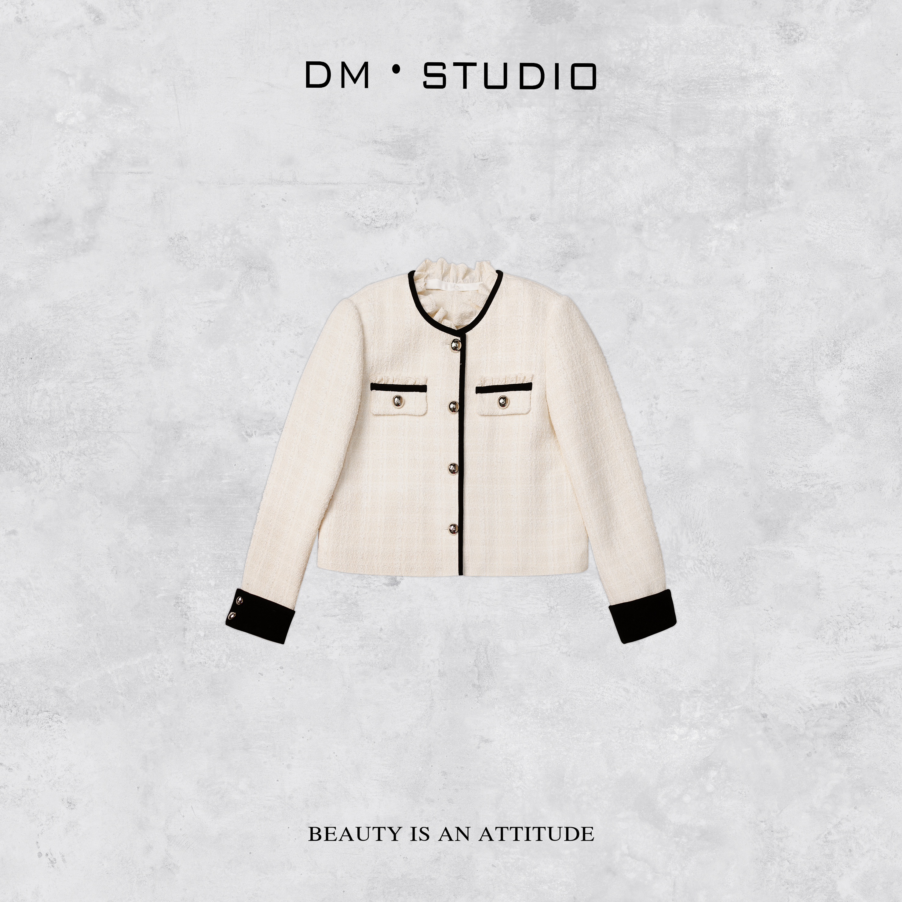 DEDM•STUDIODM/秋冬精致轻奢高级感100%羊毛小香风排扣外套（723）