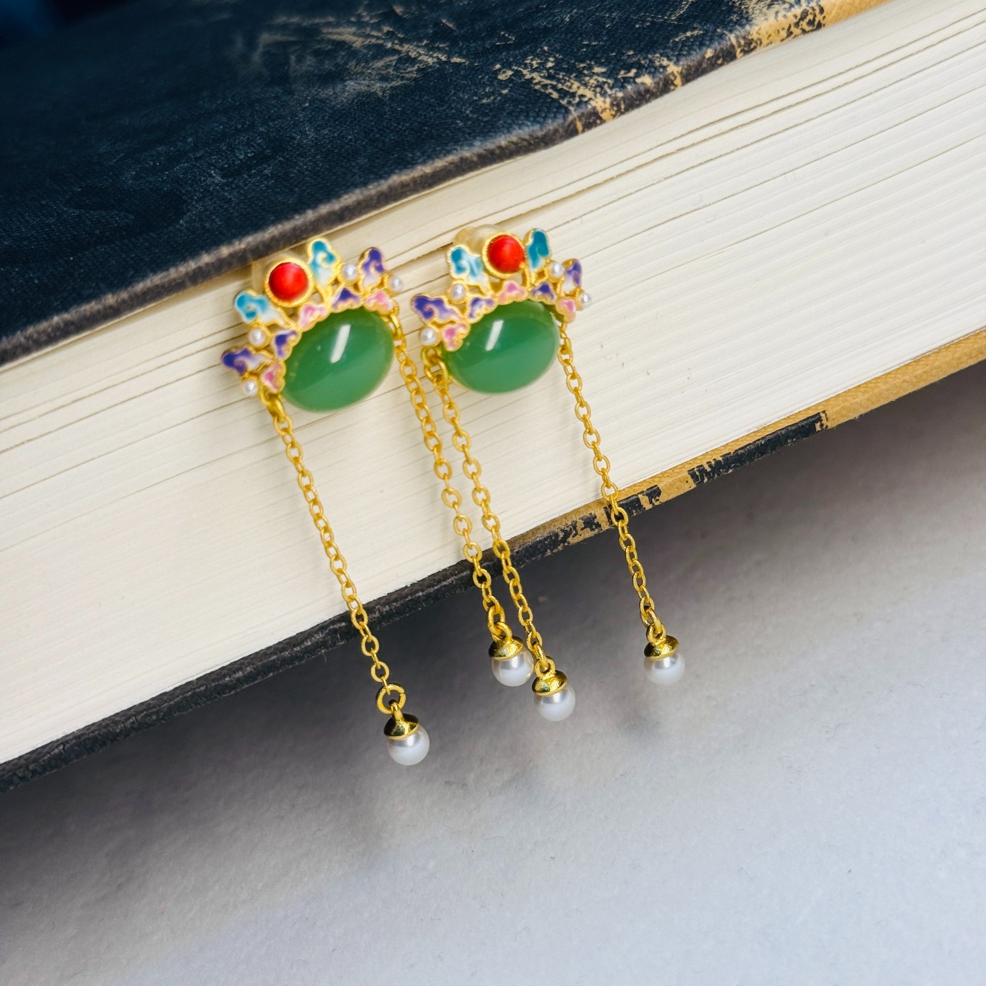 铜合金大理石耳饰 有间喜舍 新中式复古国风轻奢气质耳钉 A048