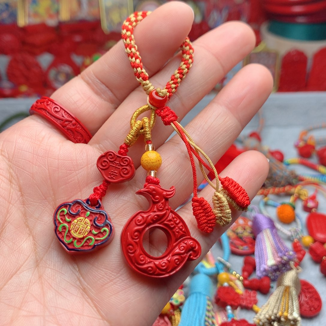 天然辰砂工艺品朱砂钥匙扣包包挂