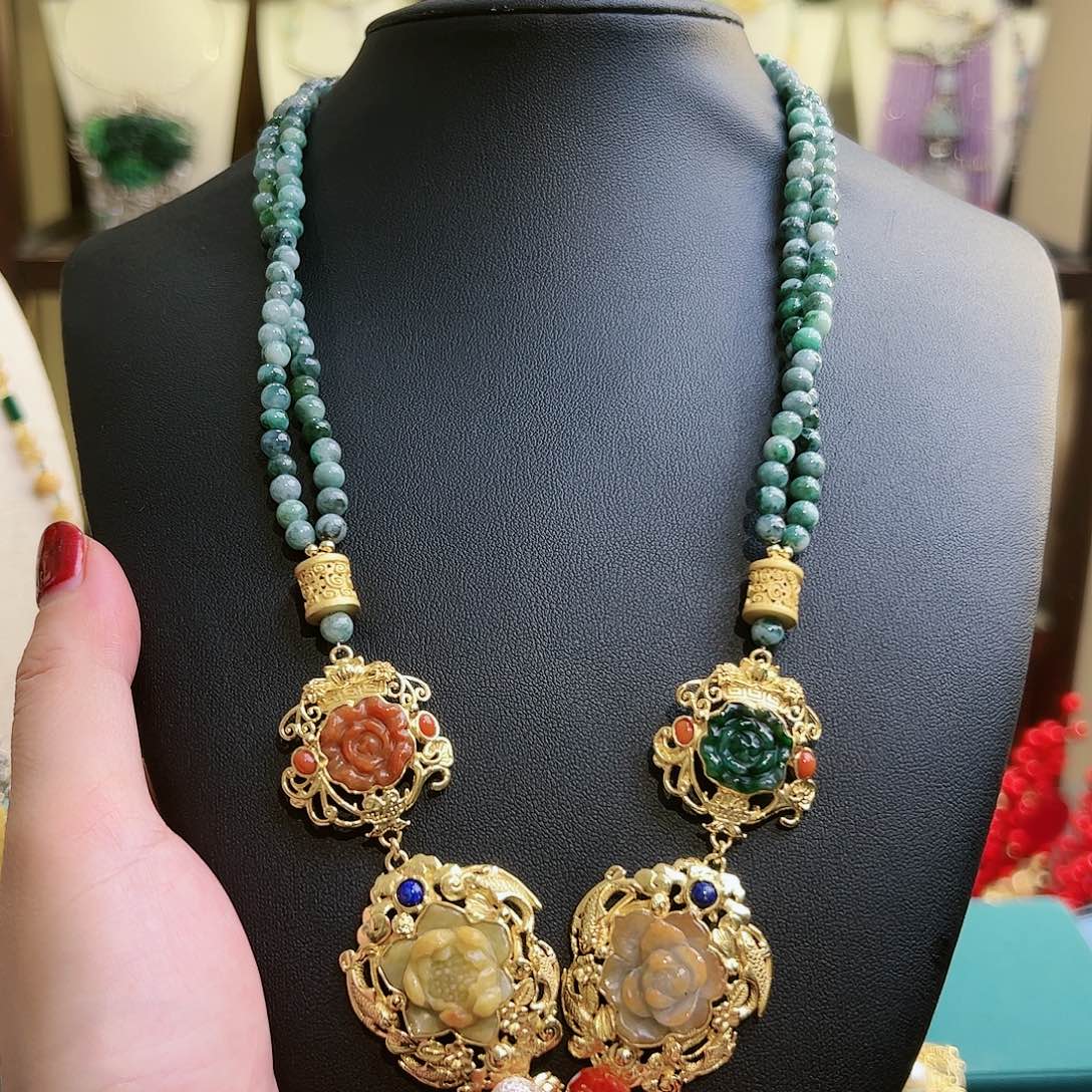 翡翠项链银S925镶嵌项链