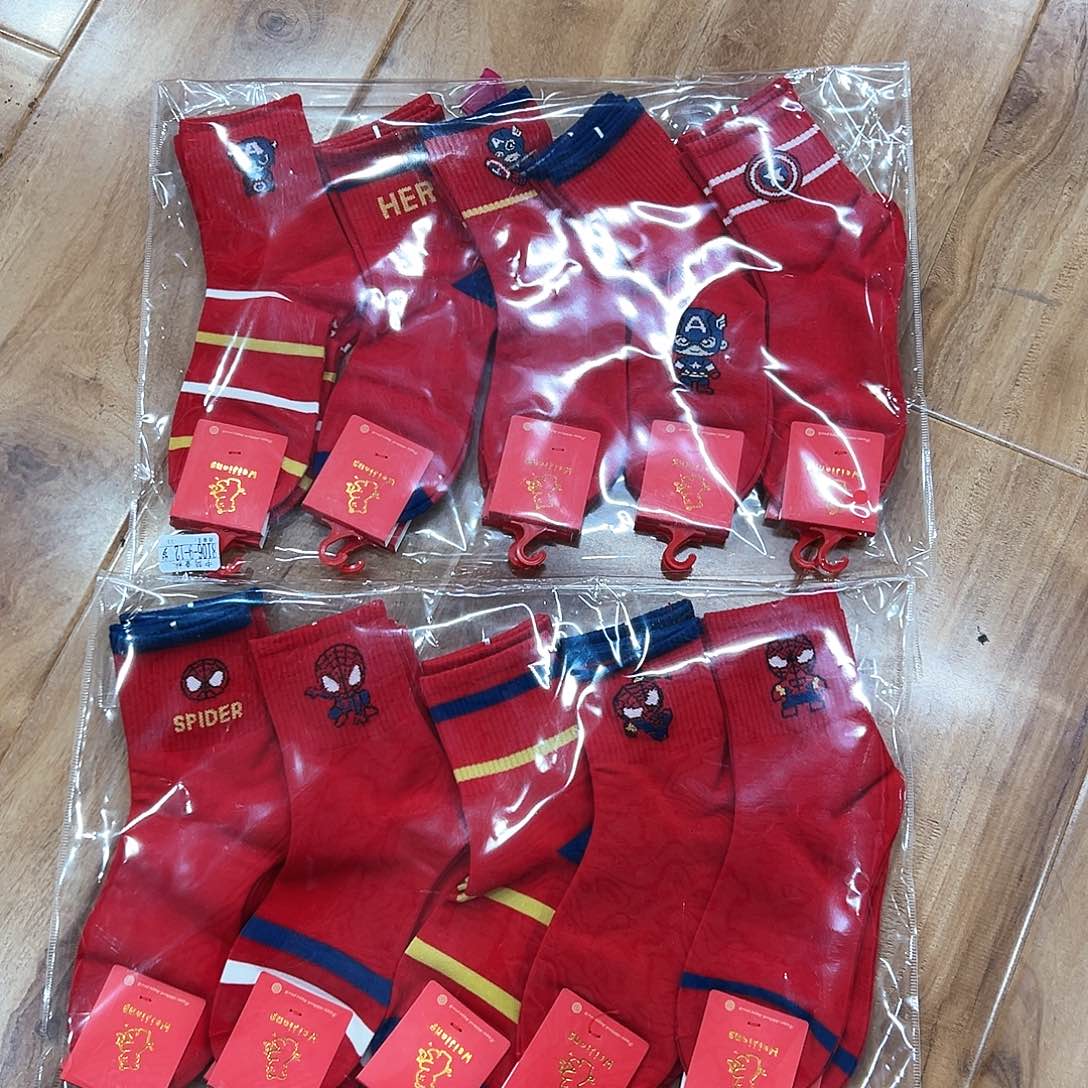 棉九到12岁男孩红袜子一袋五双拼一包