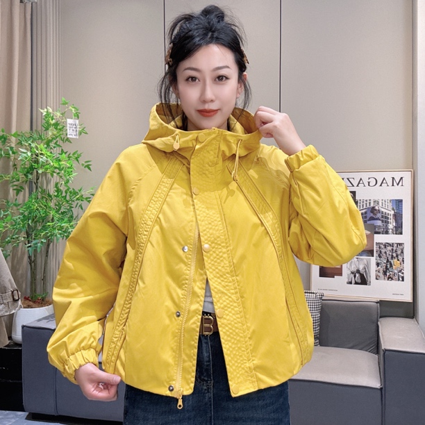 反季宠粉、薄棉拉锁长袖宽松纯色连帽短款休闲时尚通勤百搭外套776