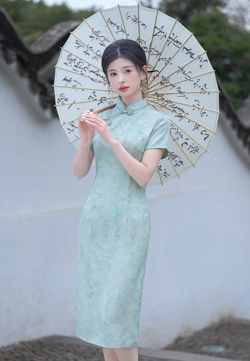 0881 【小香兰】绿色 花扣 旗袍