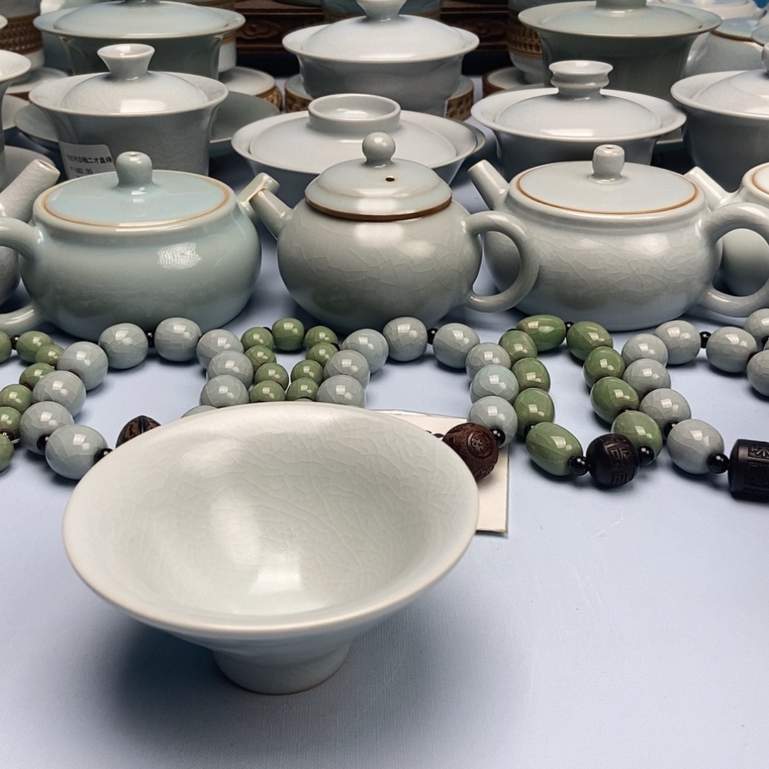 杯仿古月白祥云斗笠杯原矿原釉原产地