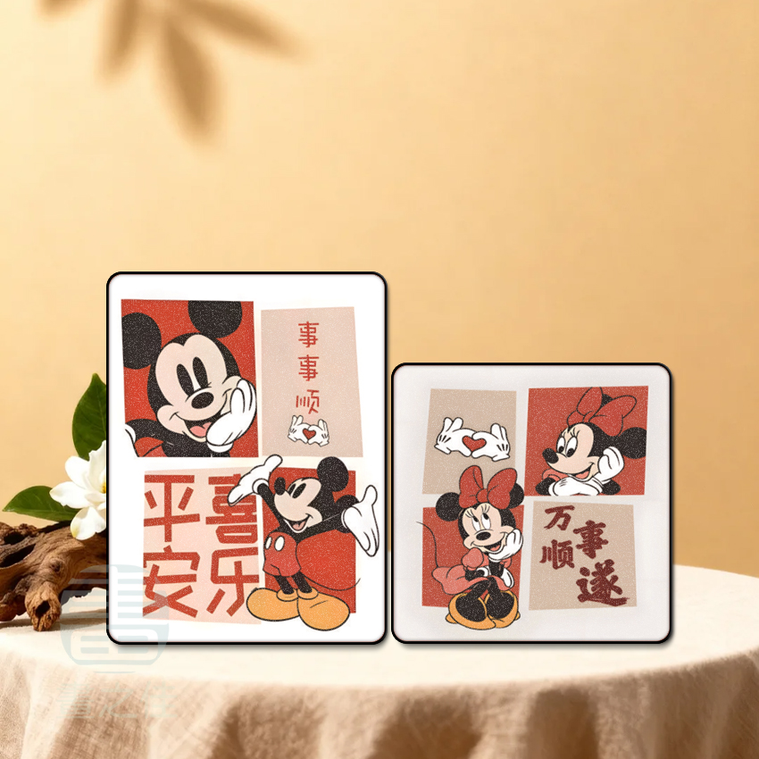 北欧ins风卡通米奇装饰画客厅摆画棋盘格挂画床头柜无框画