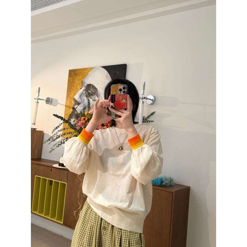 【彩虹袖】袖口渐变圆领针织长袖J25CX081