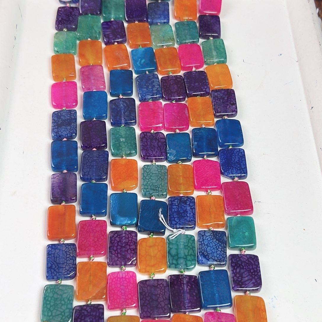 玛瑙/玉髓合金珠宝半成品a418 17*22m 彩色琉璃方牌一条