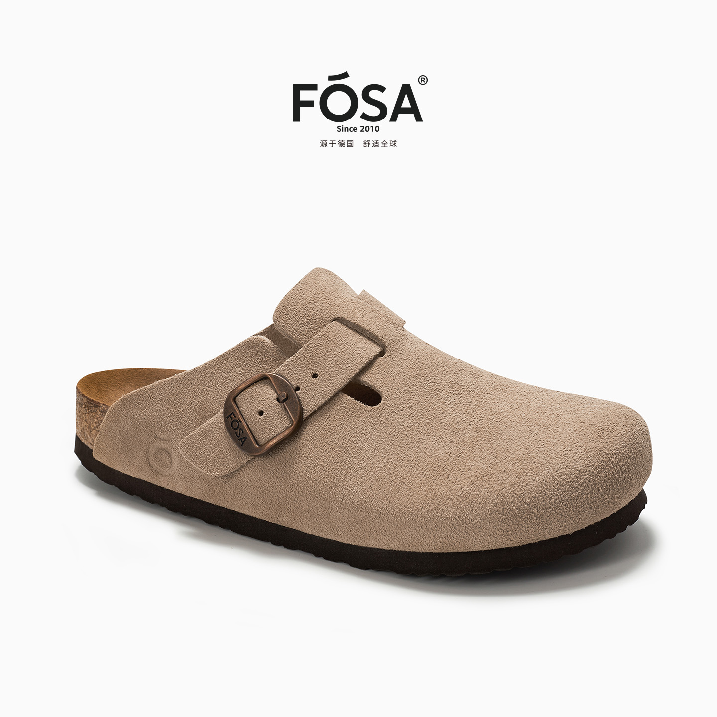 FOSA【张柏芝同款】秋冬休闲男女款软木塞牛皮绒面半包勃肯鞋FS082