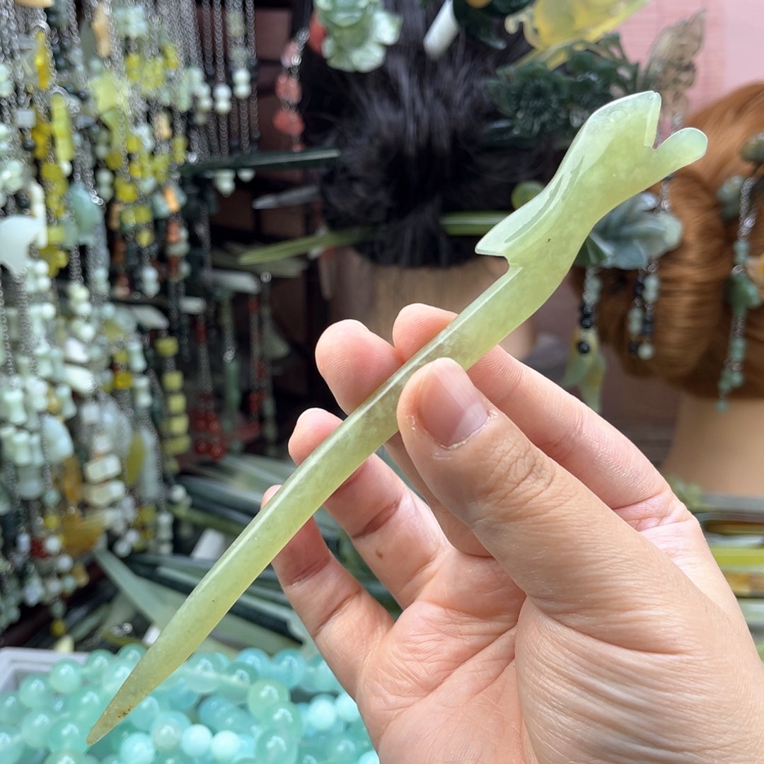 蛇纹石玉发饰未镶嵌默认微瑕岫玉发簪