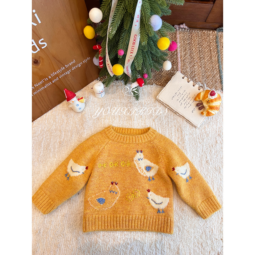 飞飞家·咕咕鸡25新秋冬显白卡通洋气可爱套头圆领毛衣FF3142