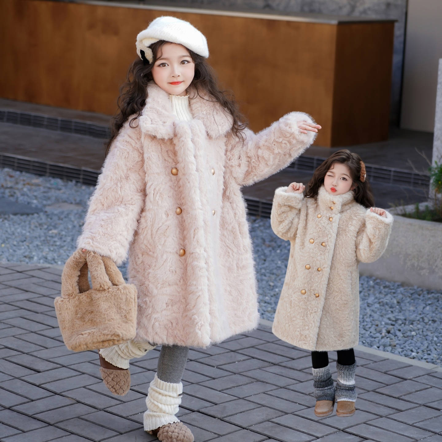女童新款环保花狐皮毛一体大衣儿童毛毛外套宝宝中长款仿皮草