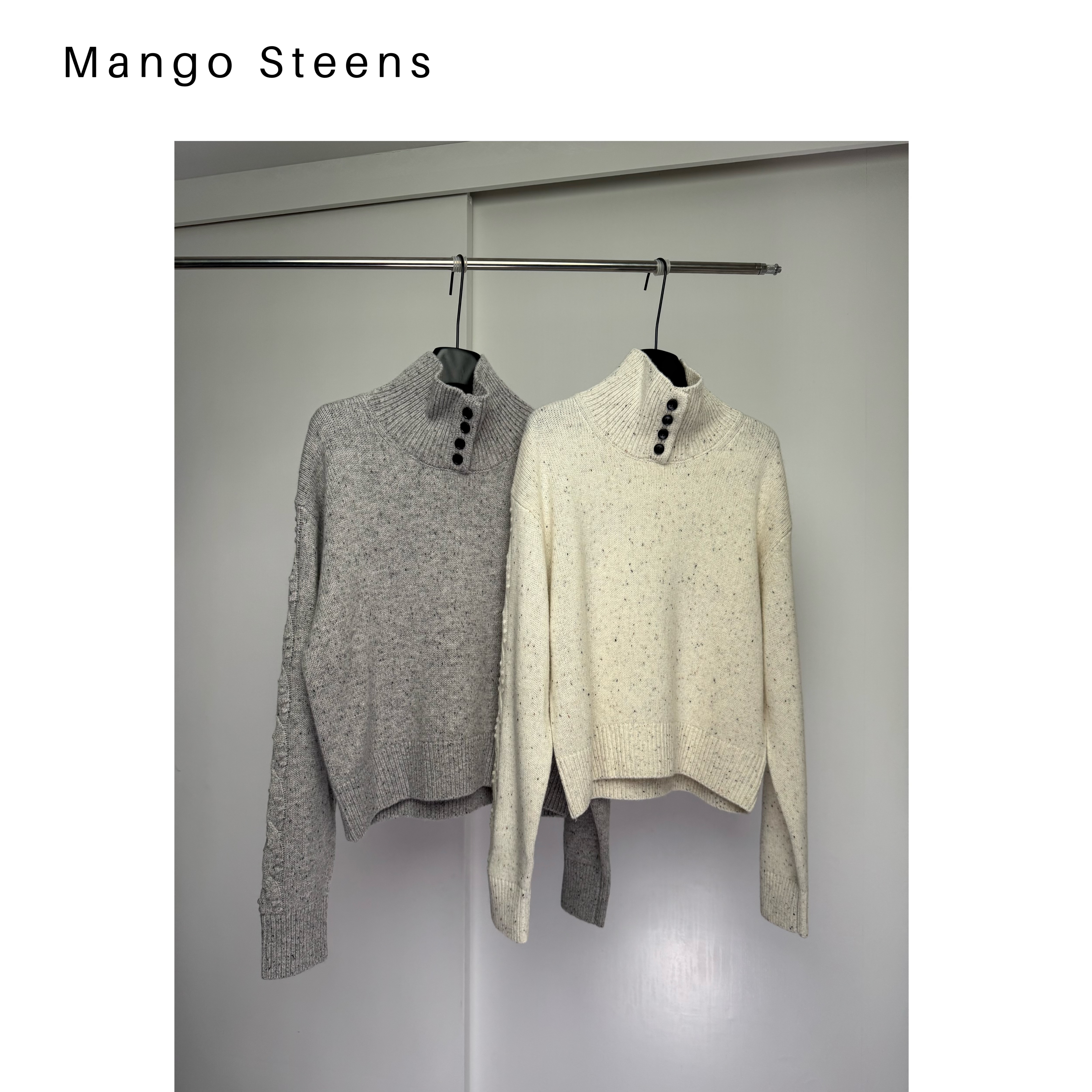 MANGO steen‘s丨羊毛半高领点纱针织套头毛衣I7613
