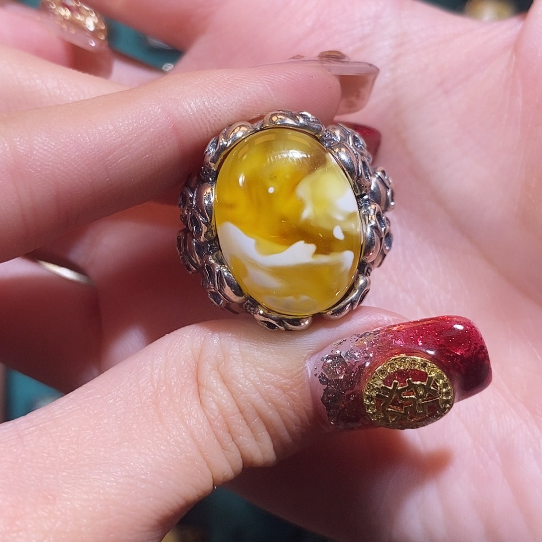 琥珀戒指银S925镶嵌晴****3戒指