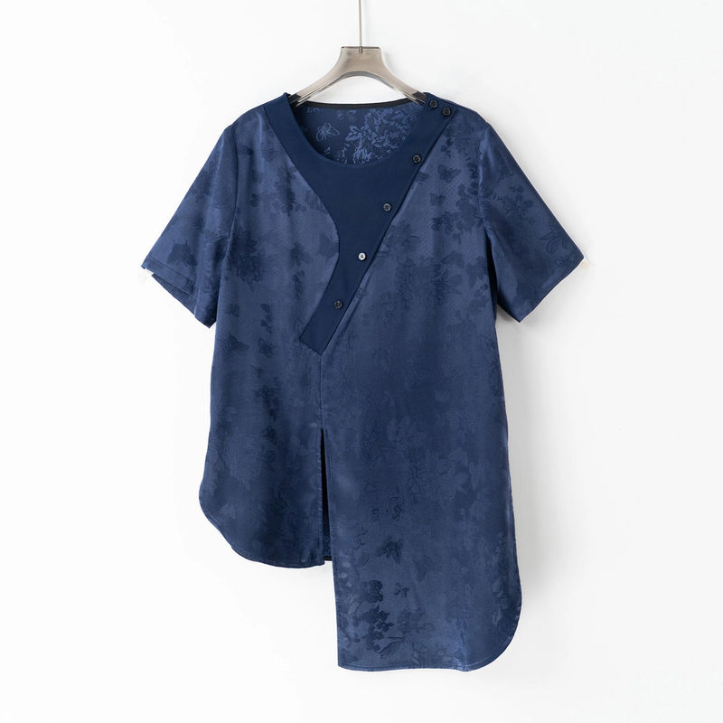 PS250403新款重工提花面料小众设计时尚百搭短袖T恤上衣不规则