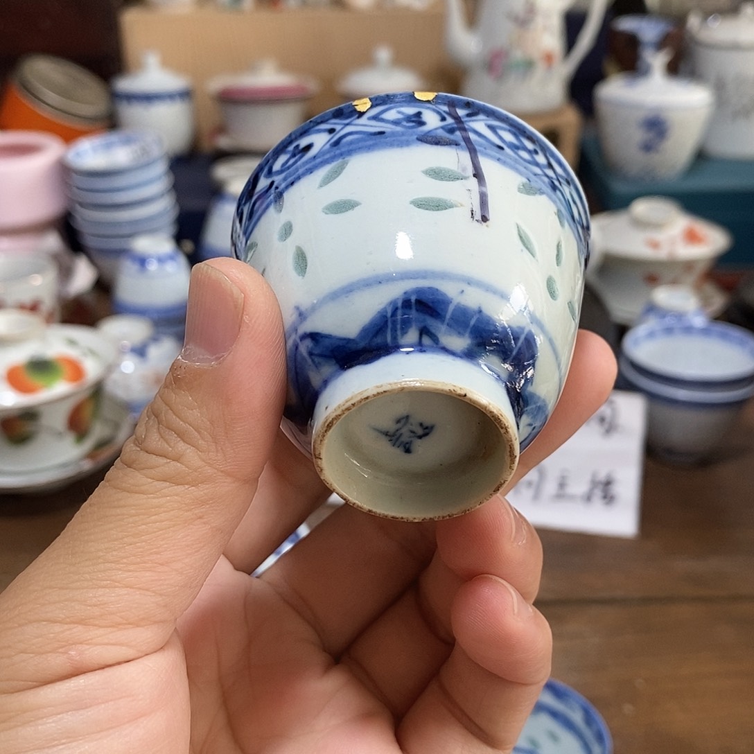 摆件纯手绘早期标本三缸杯