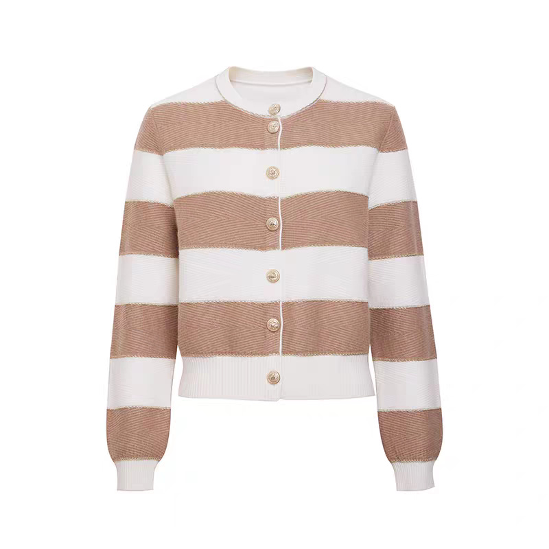 [大牛专属] 高货LP同款  女士圆领复古双色条纹羊绒针织开衫