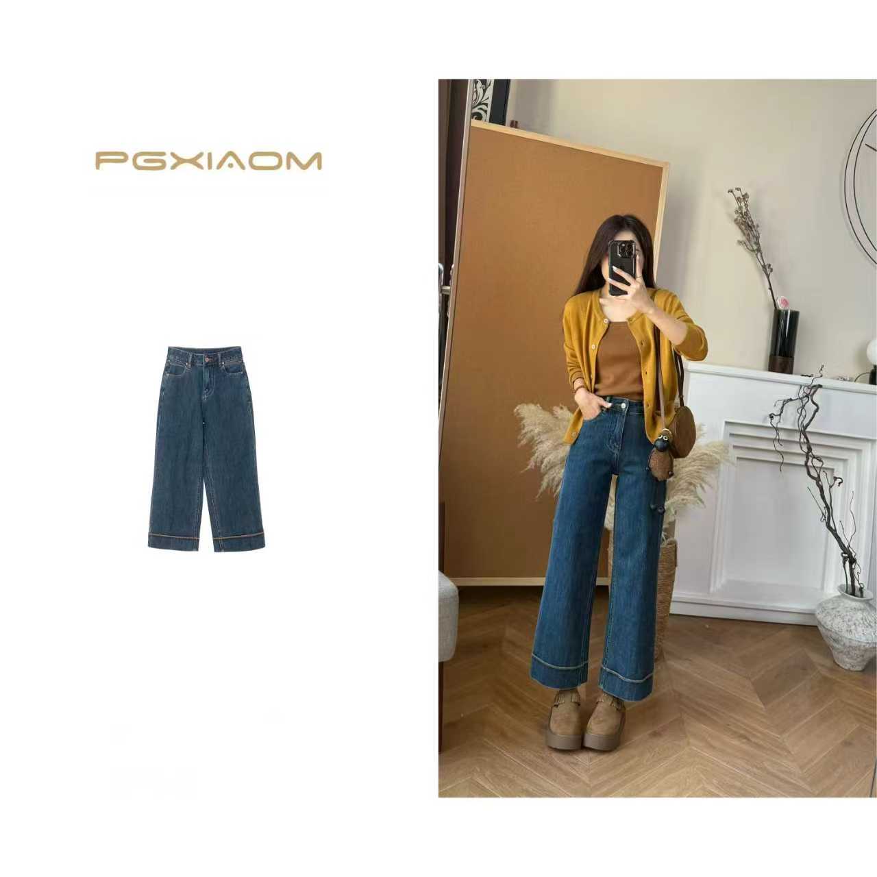 【PGXIAOM】润秀定制深蓝色九分牛仔裤（微弹）KZ9910               