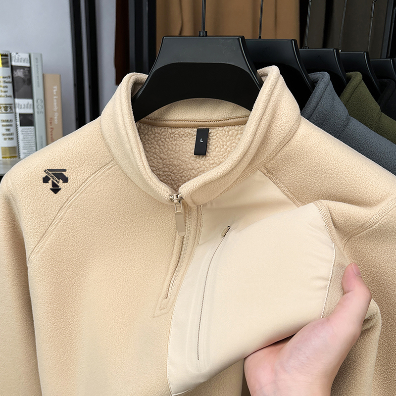 迪桑摇粒绒半拉链立领男士卫衣冬季新款加绒加厚保暖高级感男装