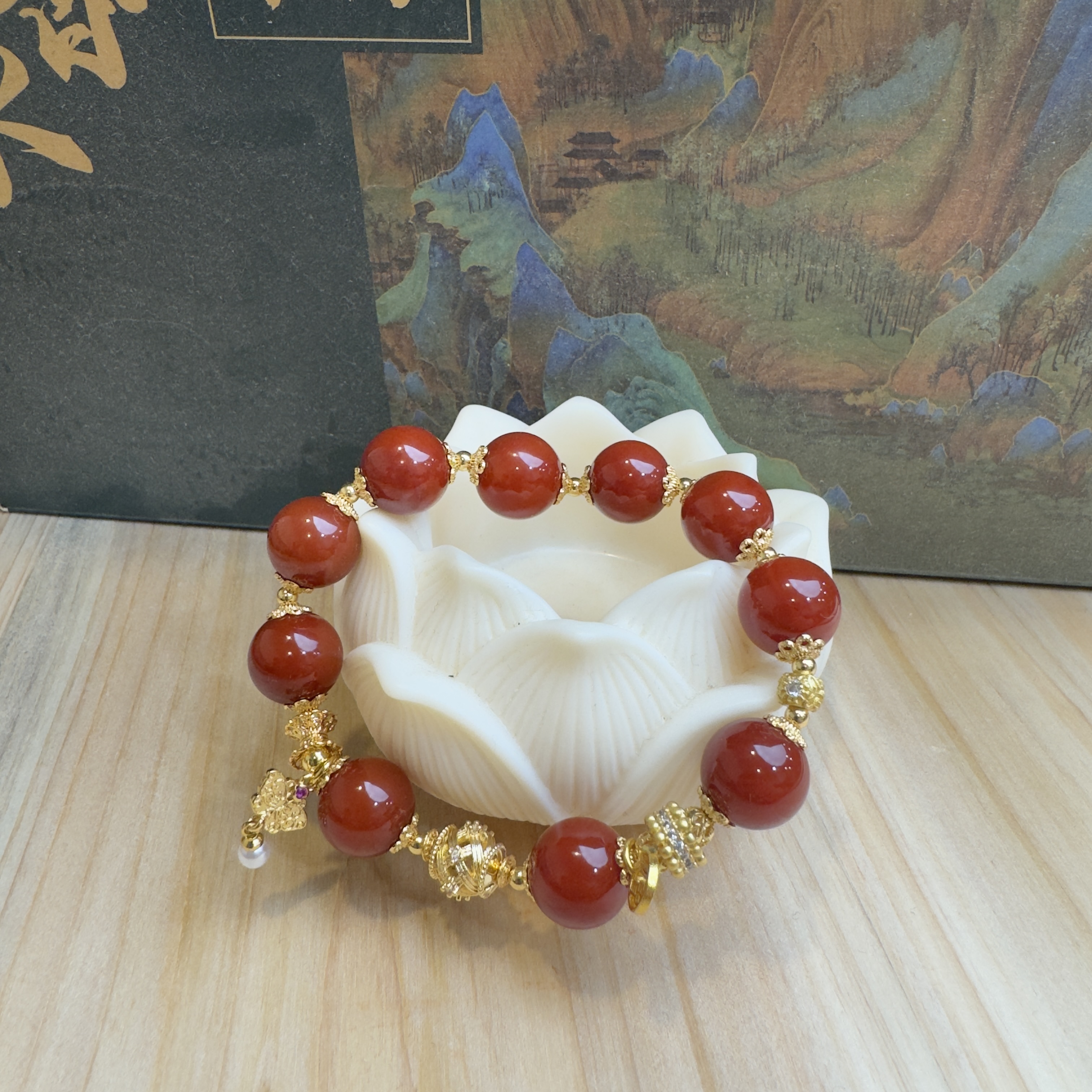 DM 1224 红玛瑙贝珠蝴蝶手链（多样性发其一）