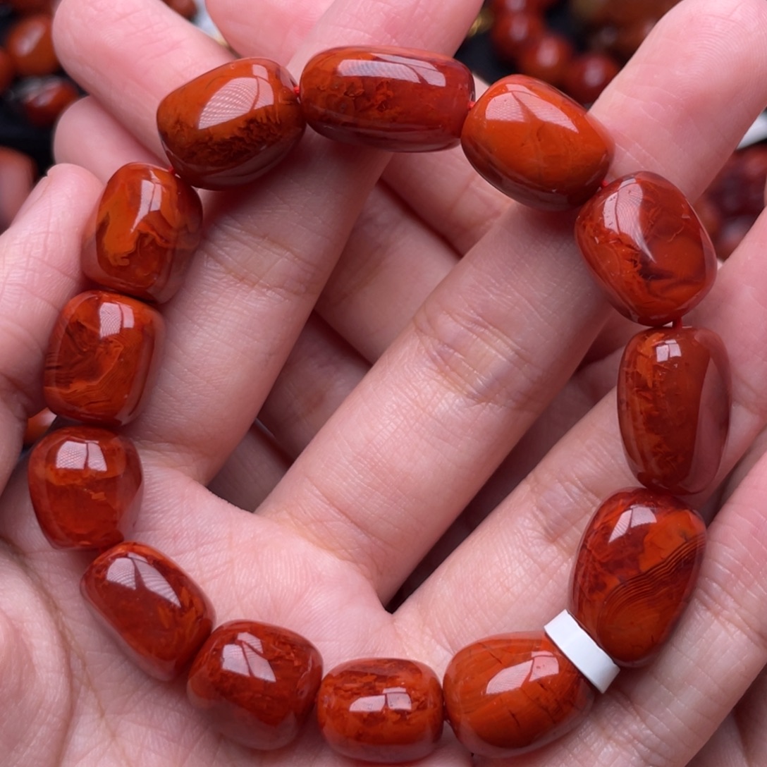 南红玛瑙未镶嵌珠宝奇石单圈13mm