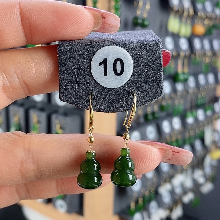 和田玉耳饰18K金镶嵌