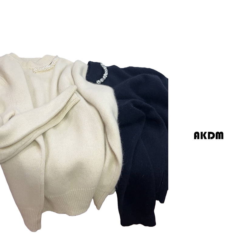 AKDM重工珠珠羊毛针织打底衫保暖港风女毛衣A008