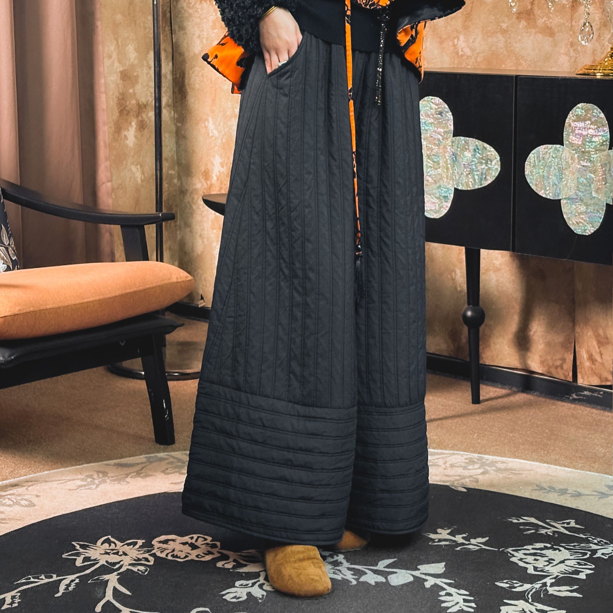 艾翕甄选【城市日记】多颜色冬款条纹夹棉阔腿裤ZX2501530-1