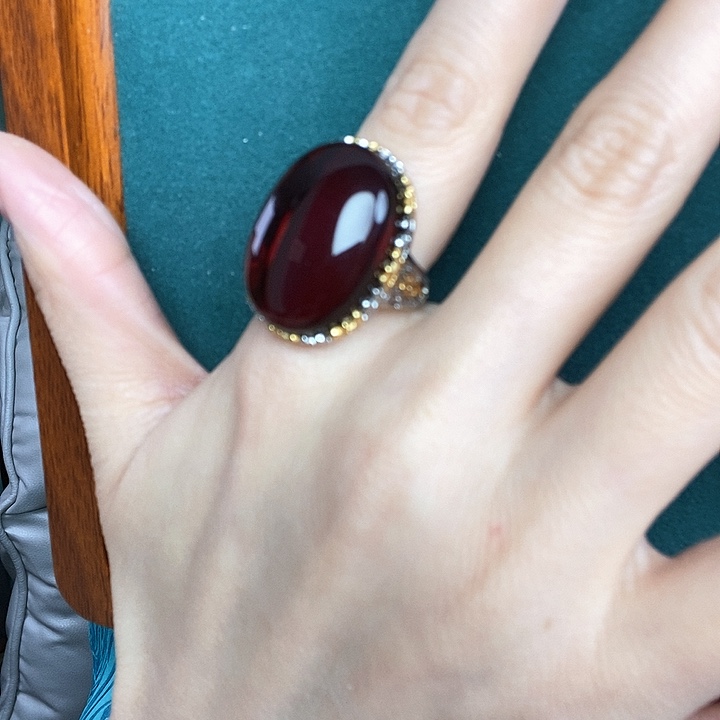 血珀戒指银S925镶嵌戒指