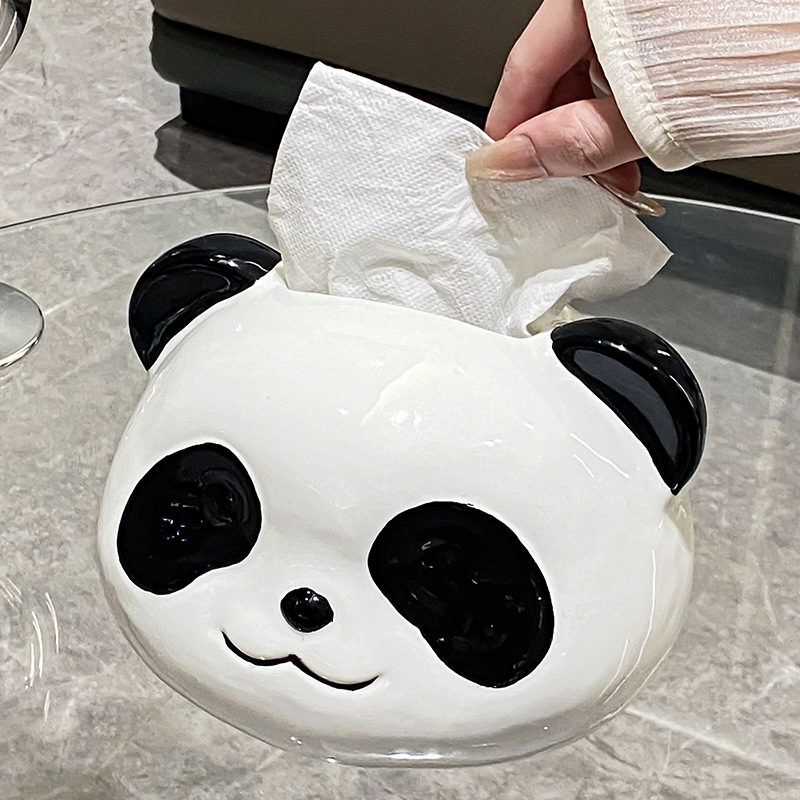 轻奢高级感纸抽盒创意熊猫陶瓷纸巾盒摆件客厅家用好物抽纸盒饰品