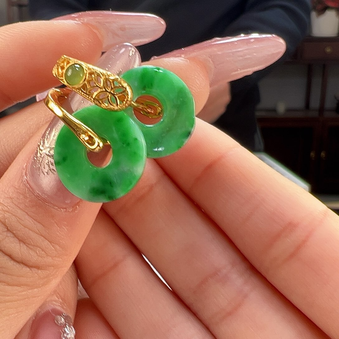 翡翠耳饰银S925镶嵌耳环90