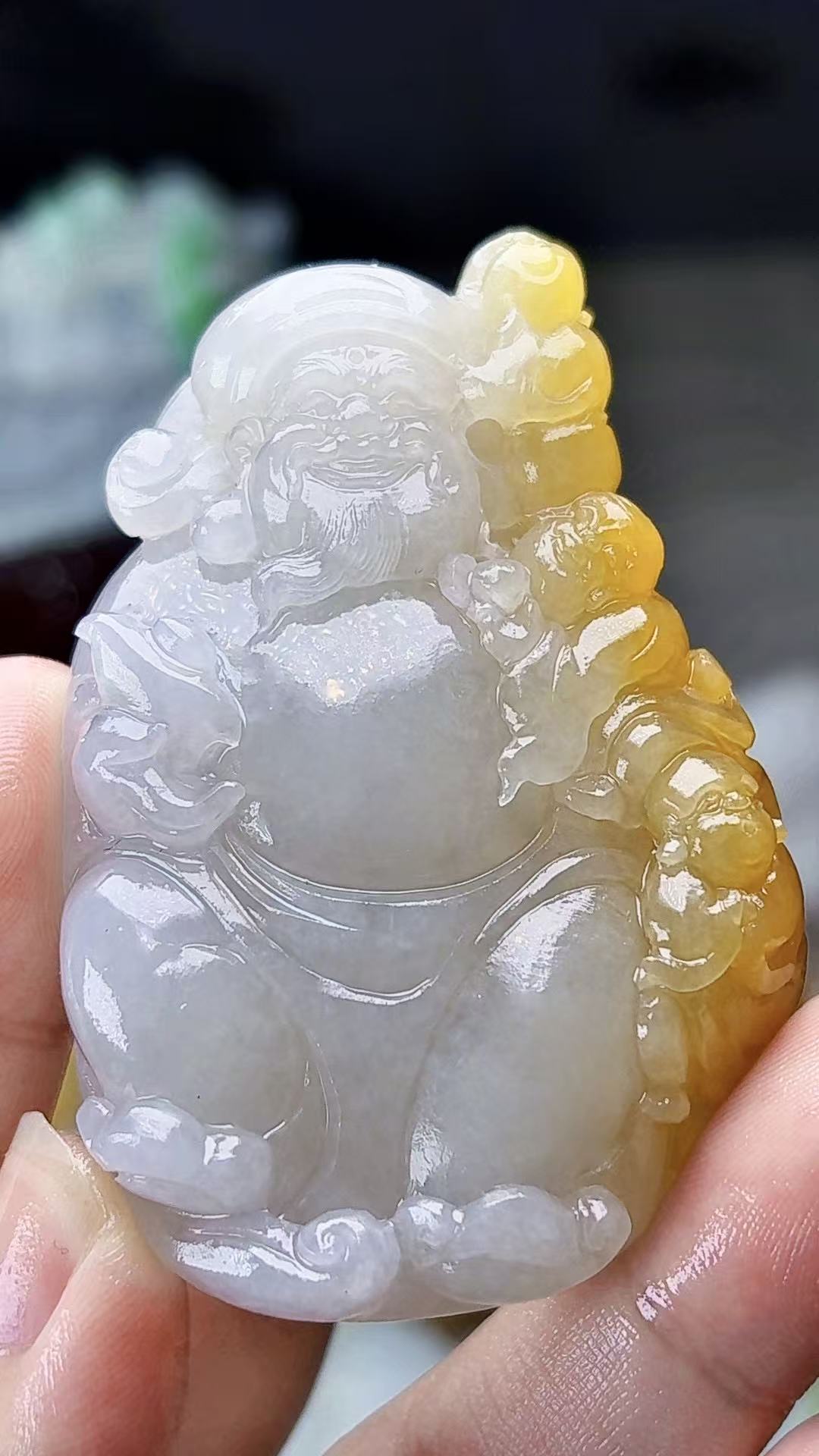 天然缅甸翡翠冰胶黄翡财神吊坠毛货买断需抛光尺寸63-43-12