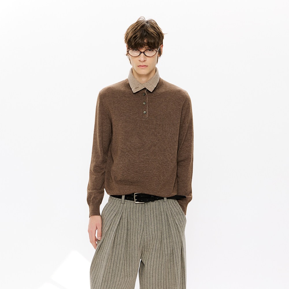 KREATE 30%纤细羊毛双层立领双穿Polo针织休闲垂感打底衫通勤长袖