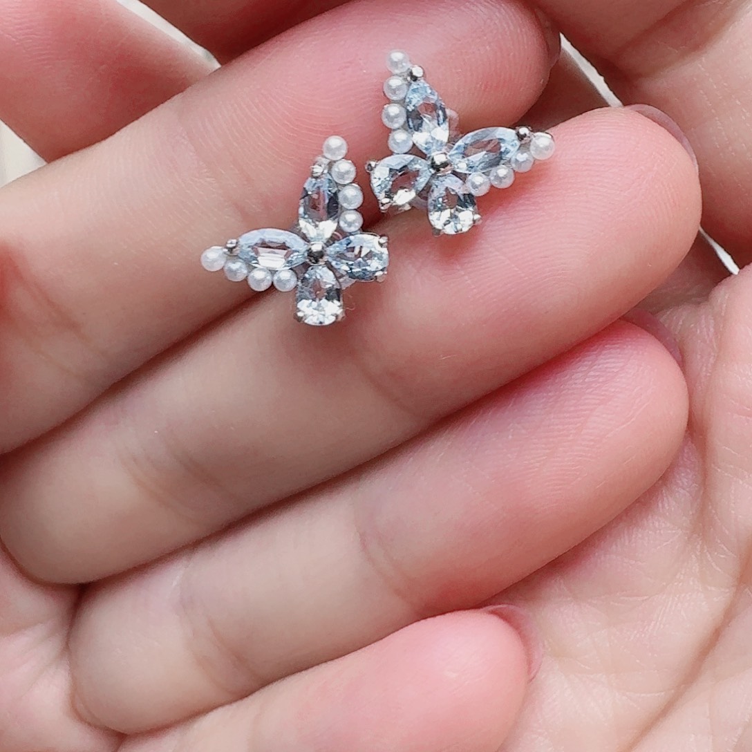 海蓝宝石耳坠银S925镶嵌耳钉669