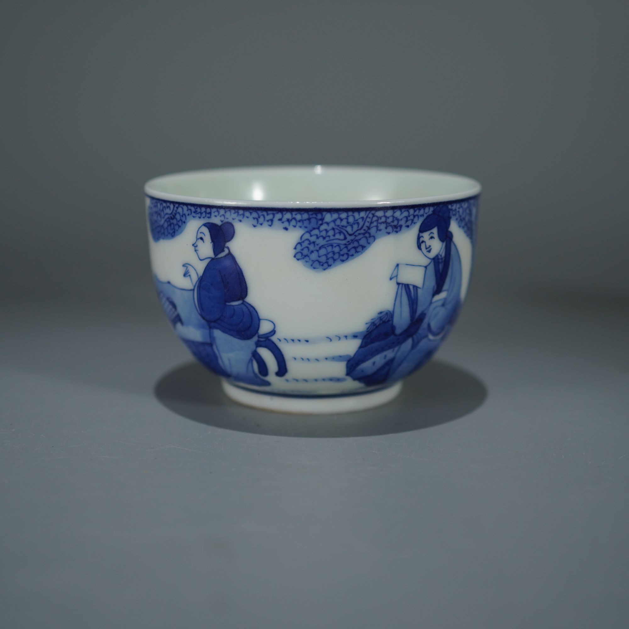 11347清康熙青花人物纹杯【古玩古董明清瓷器】