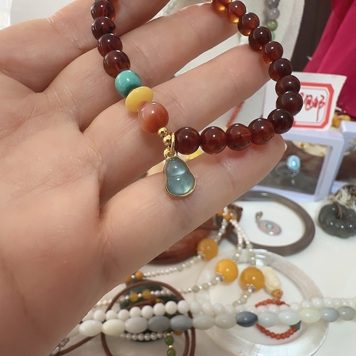 灵***✧血珀未镶嵌手链卡6.1设计款圆珠单圈天然结构