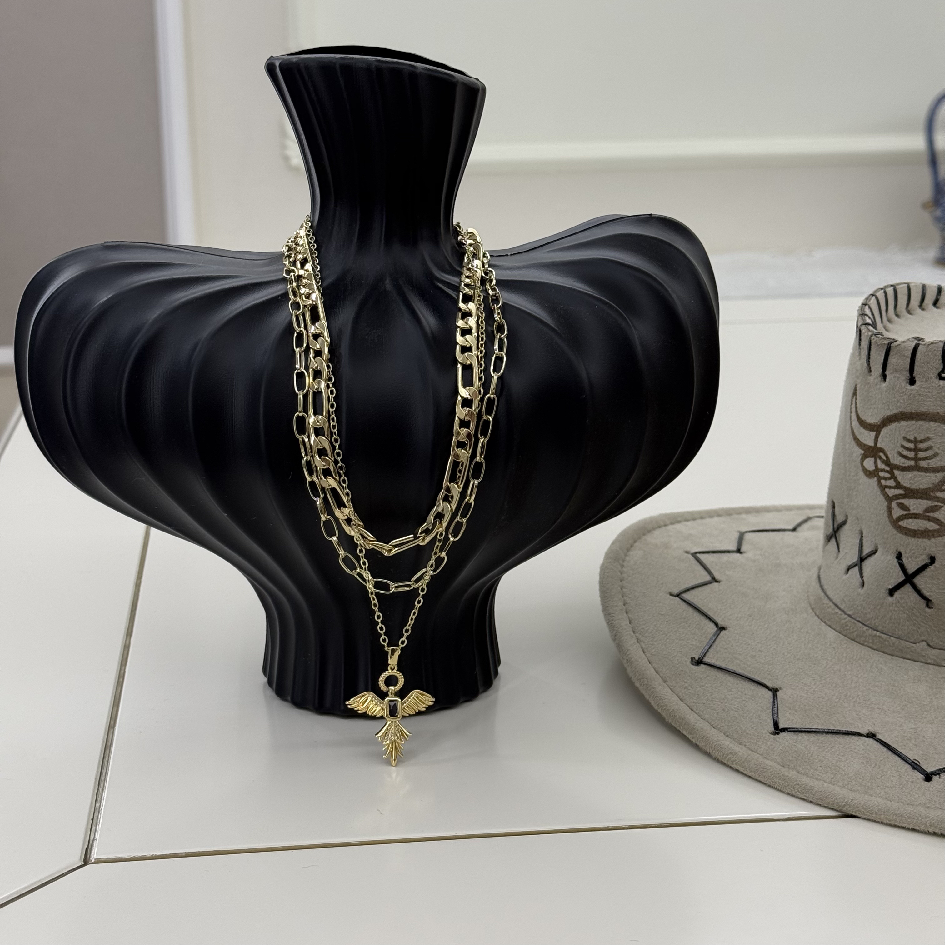 铜合金项链 iLaruN新款绿金色三层项链欧美风精致百搭休闲