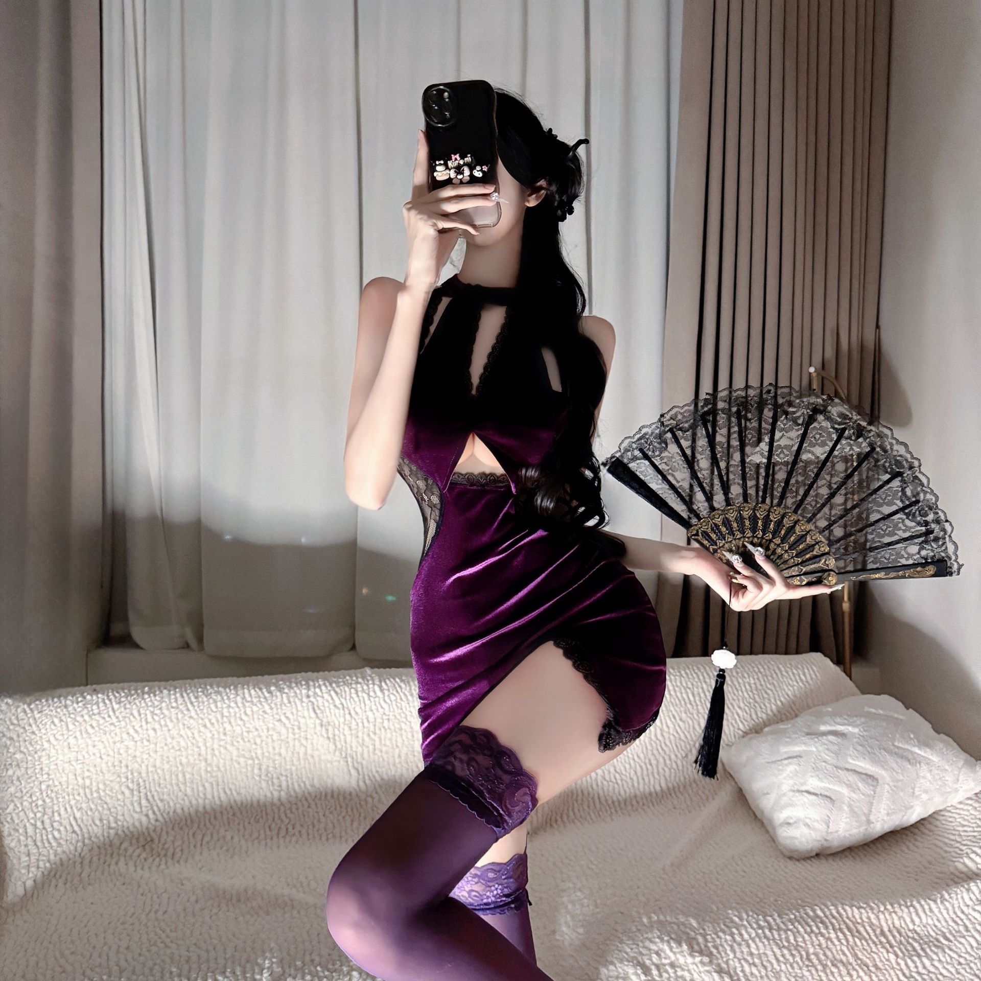 情趣内衣性感镂空女挂脖连体旗袍免脱火辣制服诱惑套装